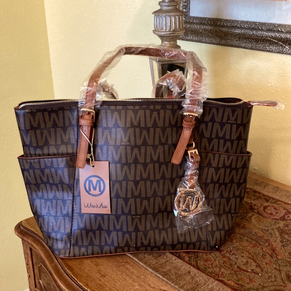 Willie Michi "WM"  Monogram Signature Logo Branche Tote Handbag